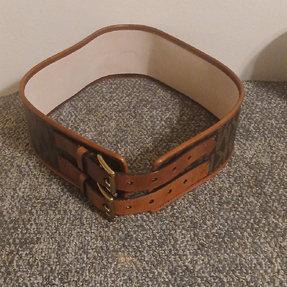 Michael Kors Thick Unique Brown Leather Double  Belt Size M